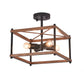 HomeRoots Industrial Wood Square Four Light Ceiling Fixture With Brown and Black Finish