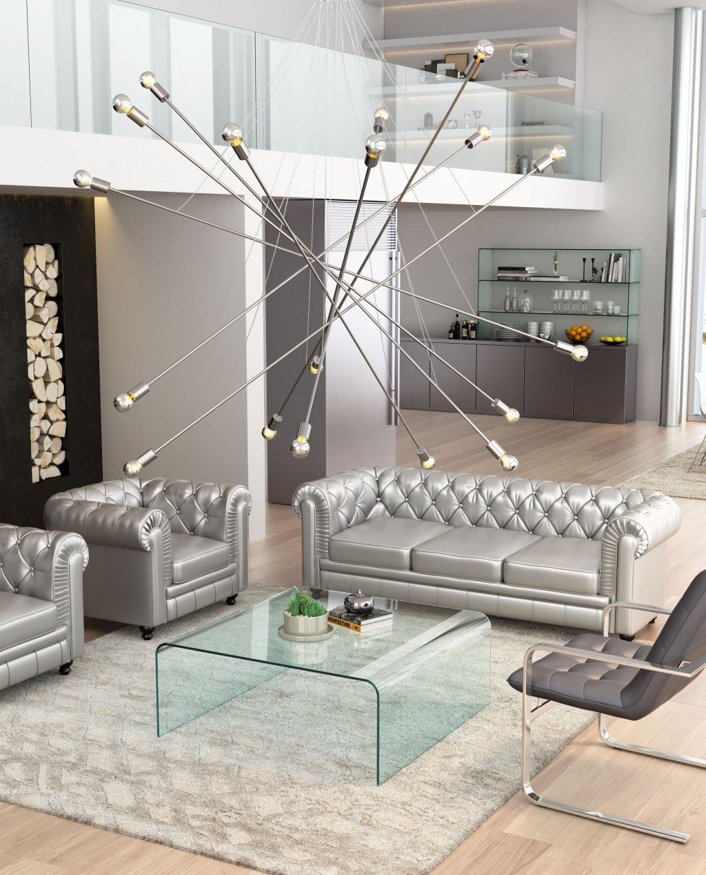 HomeRoots Intersected Ceiling Lamp in Chrome Finish