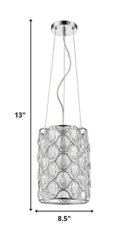 HomeRoots Isabella 1-Light Drum Pendant With Crystal Accents and Polished Nickel Finish