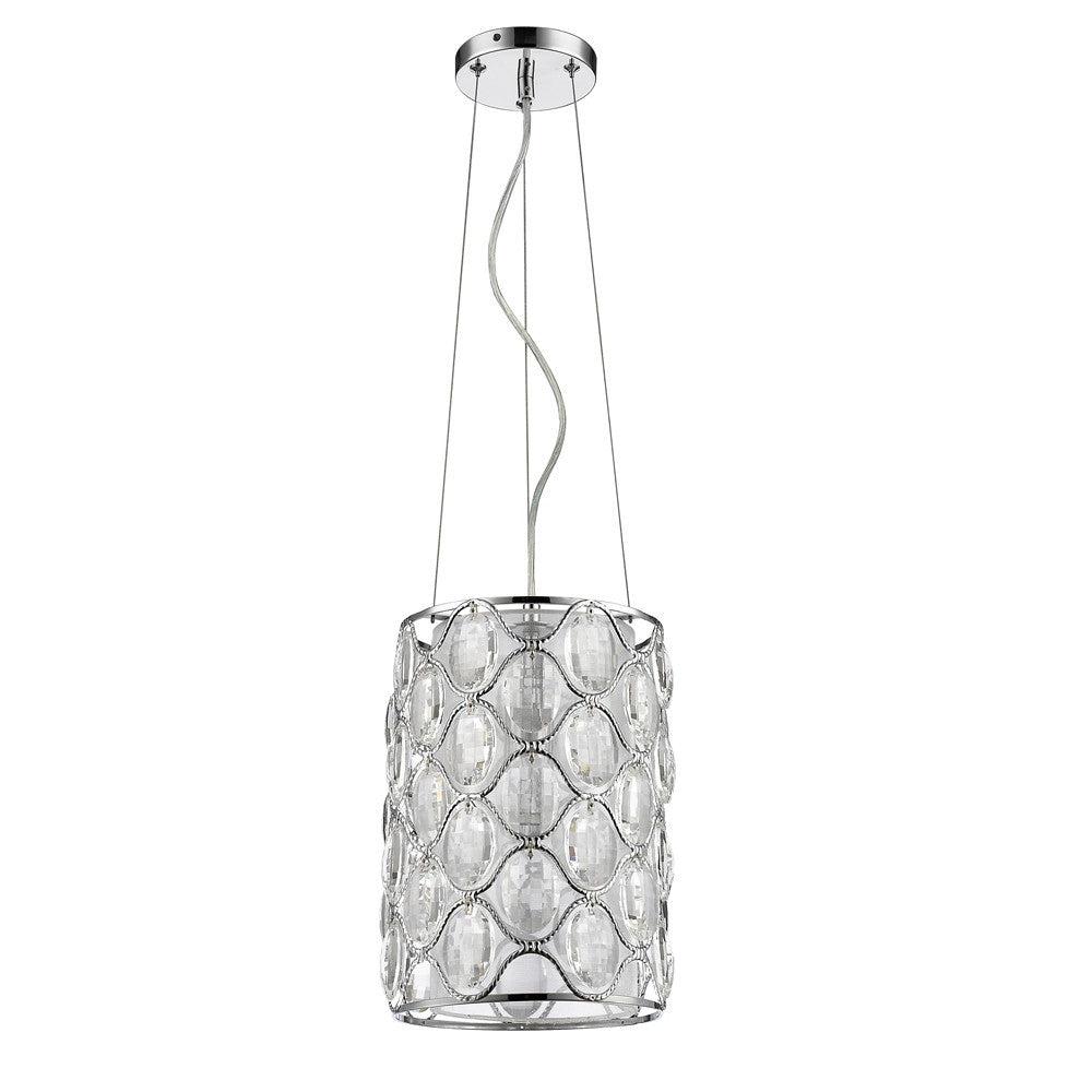 HomeRoots Isabella 1-Light Drum Pendant With Crystal Accents and Polished Nickel Finish
