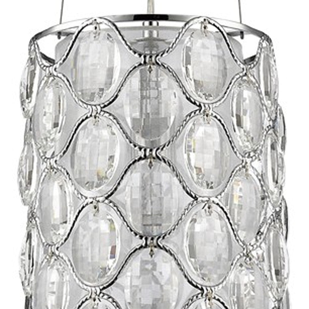HomeRoots Isabella 1-Light Drum Pendant With Crystal Accents and Polished Nickel Finish