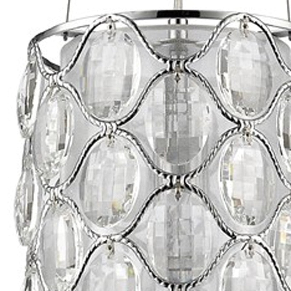 HomeRoots Isabella 1-Light Drum Pendant With Crystal Accents and Polished Nickel Finish