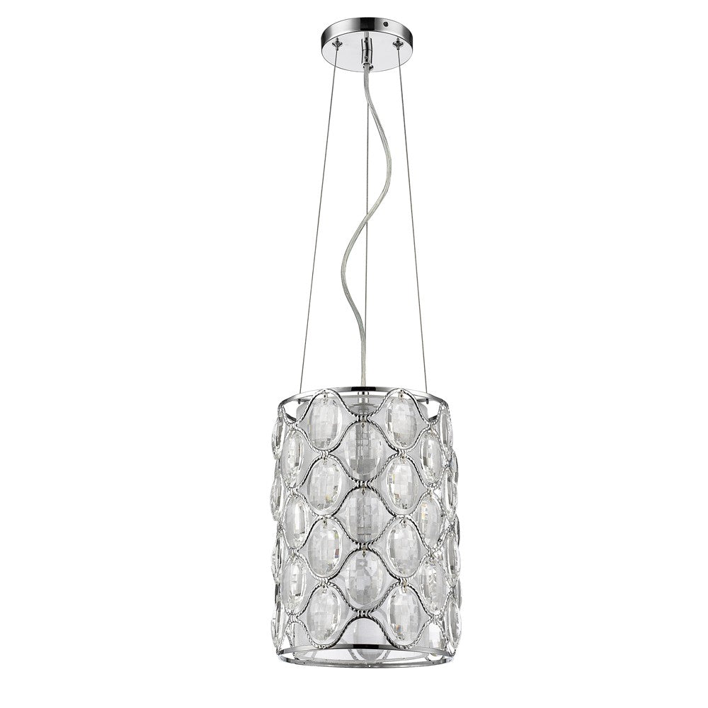 HomeRoots Isabella 1-Light Drum Pendant With Crystal Accents and Polished Nickel Finish