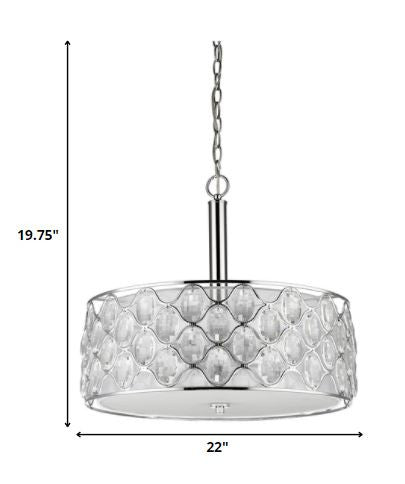 HomeRoots Isabella 4-Light Drum Pendant With Crystal Accents and Polished Nickel Finish