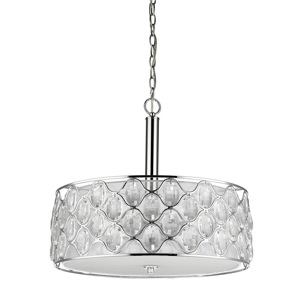 HomeRoots Isabella 4-Light Drum Pendant With Crystal Accents and Polished Nickel Finish