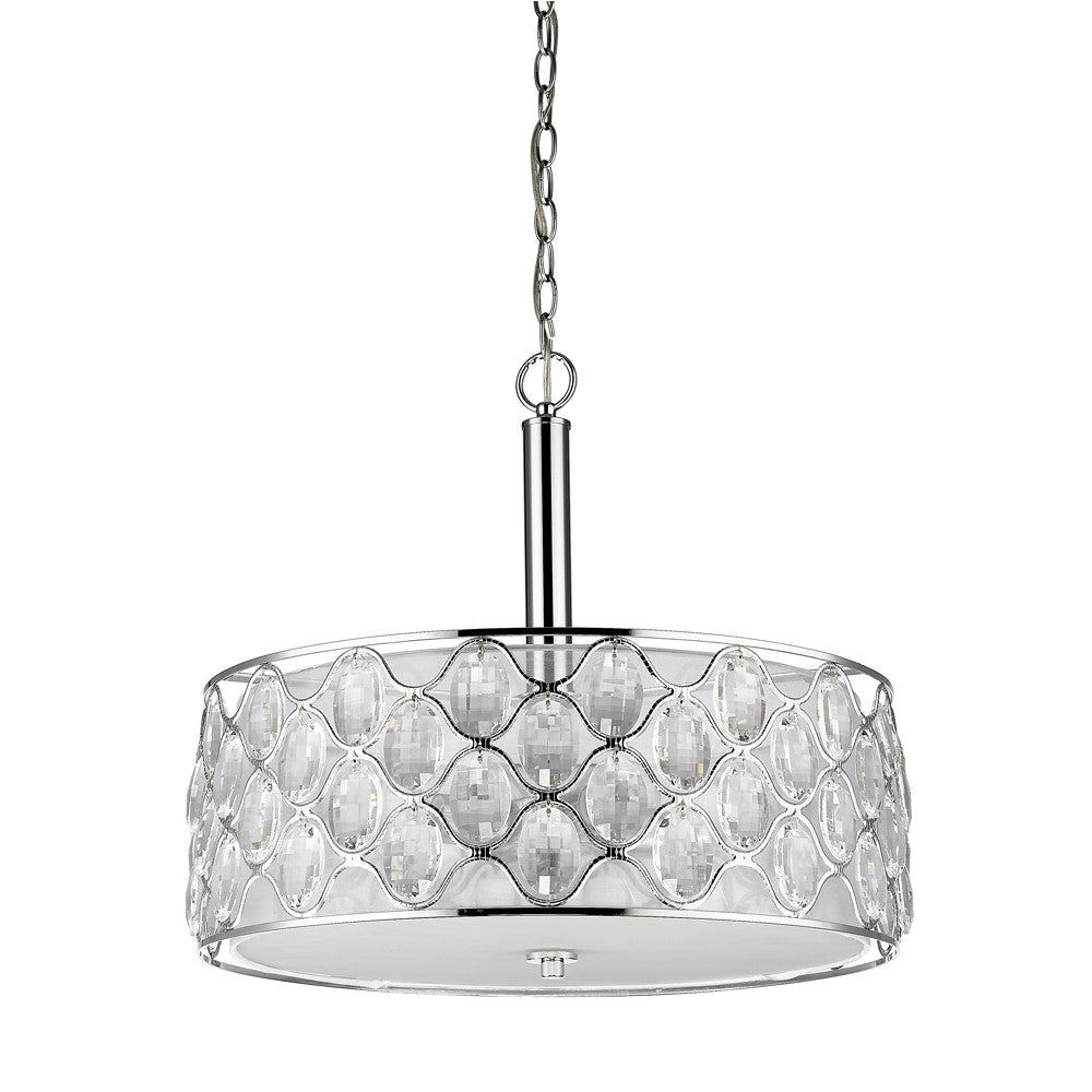 HomeRoots Isabella 4-Light Drum Pendant With Crystal Accents and Polished Nickel Finish