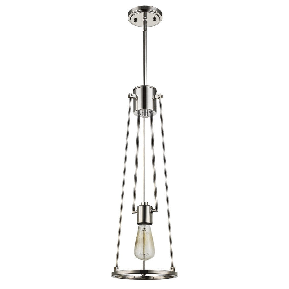 HomeRoots Jade 1-Light Pendant With Vertical Structural Frames and Polished Nickel Finish