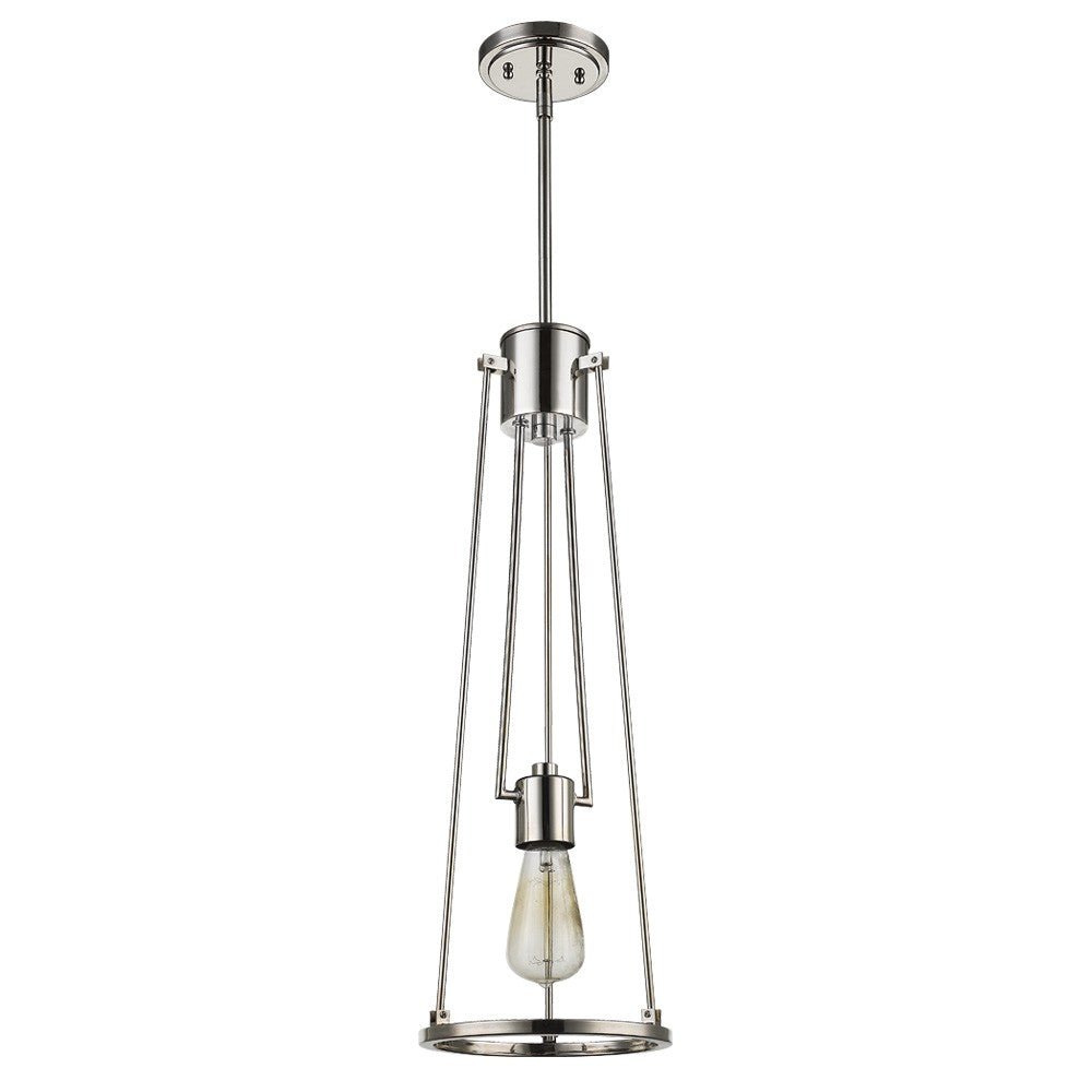 HomeRoots Jade 1-Light Pendant With Vertical Structural Frames and Polished Nickel Finish