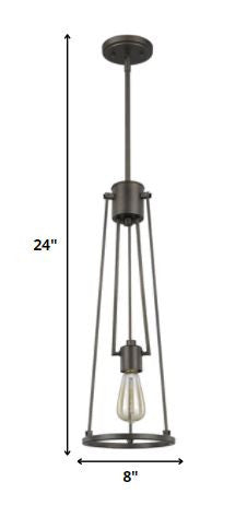 HomeRoots Jade 1-Light Pendant With Vertical Structural Frames in Oil Rubbed Bronze Finish