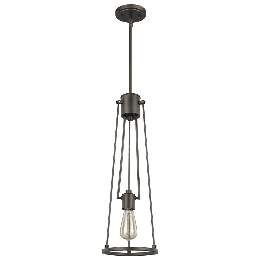 HomeRoots Jade 1-Light Pendant With Vertical Structural Frames in Oil Rubbed Bronze Finish