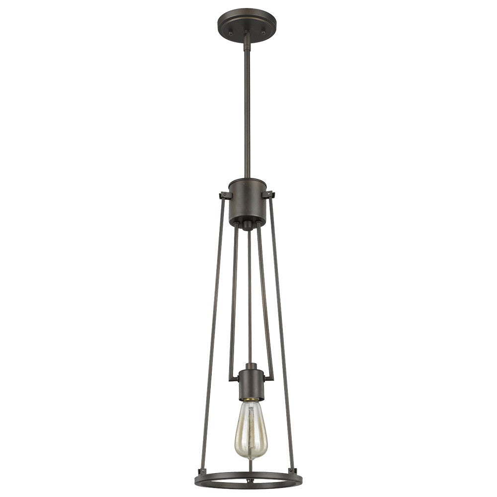 HomeRoots Jade 1-Light Pendant With Vertical Structural Frames in Oil Rubbed Bronze Finish