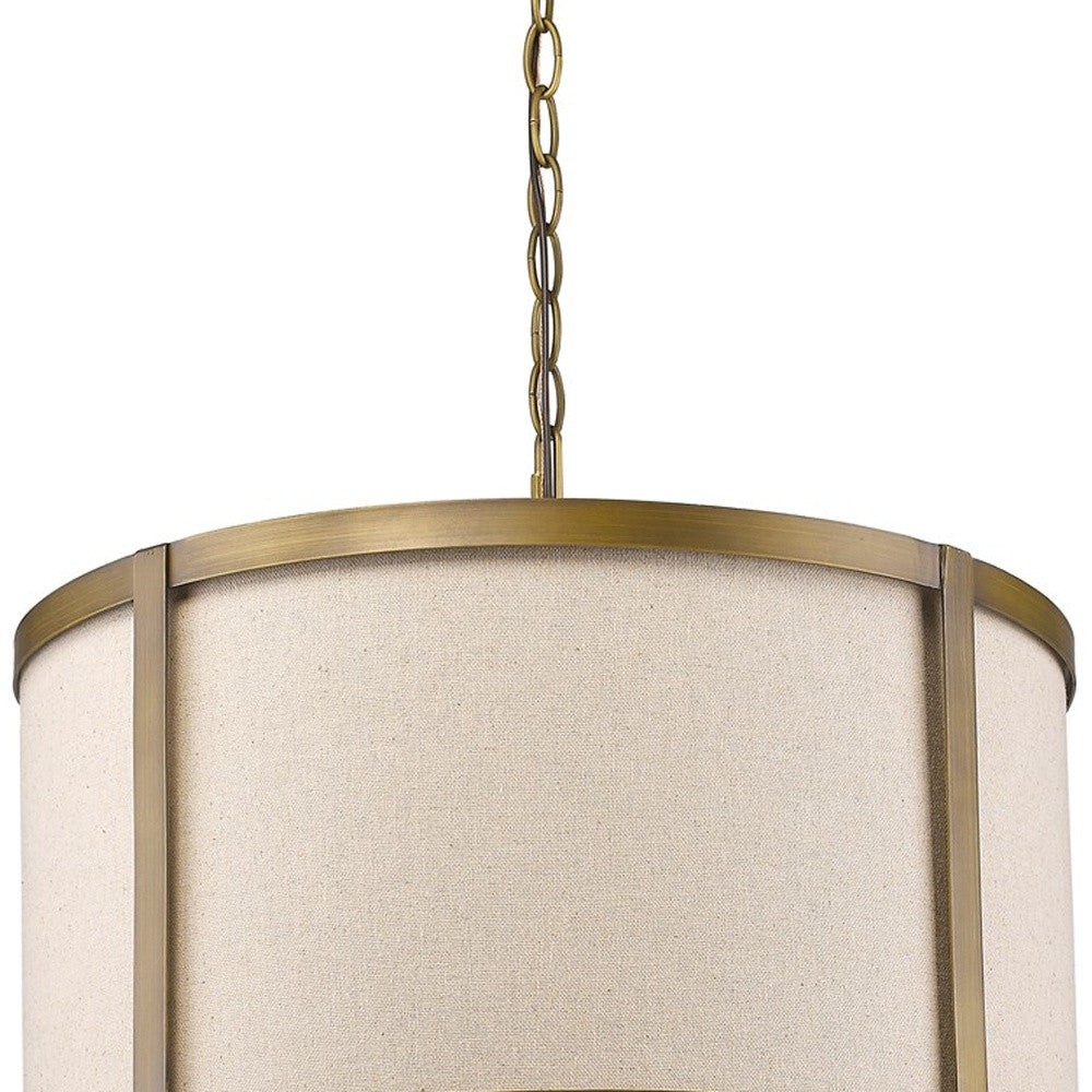 HomeRoots Jessica 4-Light Drum Pendant With Metal Rimmed Fabric Shade in Raw Brass Finish