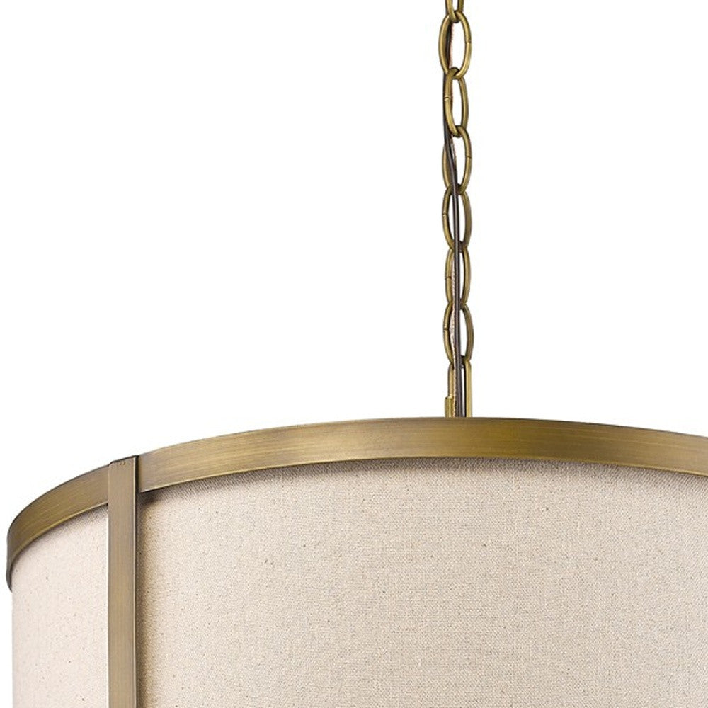 HomeRoots Jessica 4-Light Drum Pendant With Metal Rimmed Fabric Shade in Raw Brass Finish