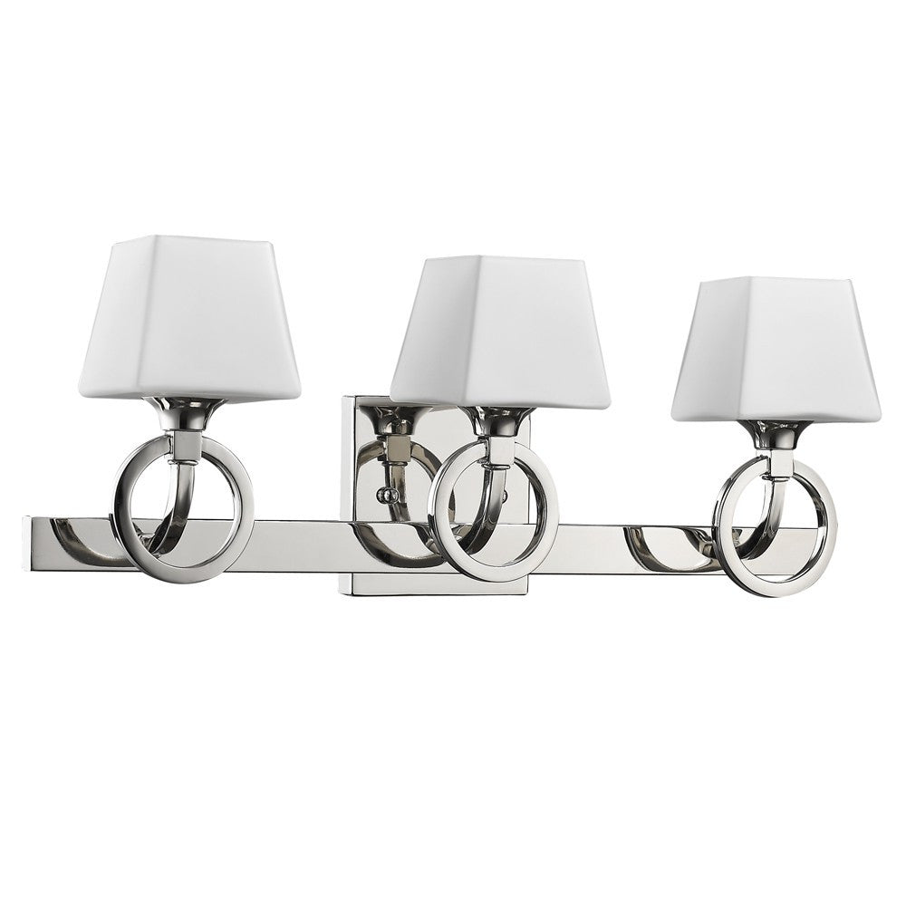 HomeRoots Josephine 3-Light Vanity Light With Etched Glass Shades in Polished Nickel Finish