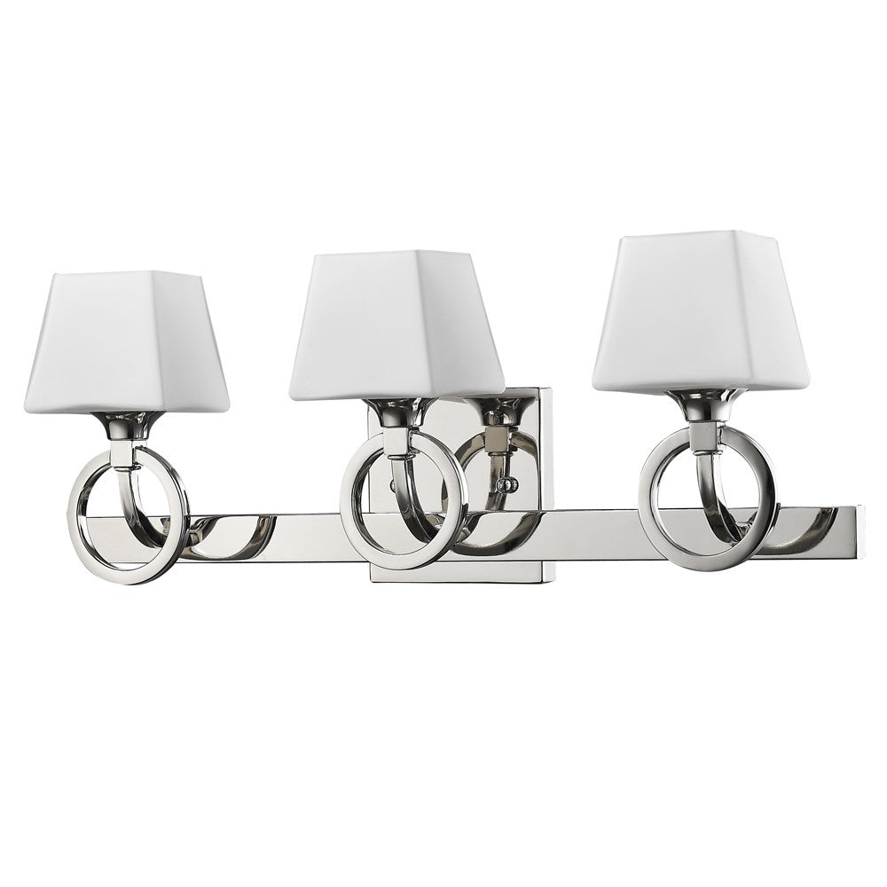 HomeRoots Josephine 3-Light Vanity Light With Etched Glass Shades in Polished Nickel Finish