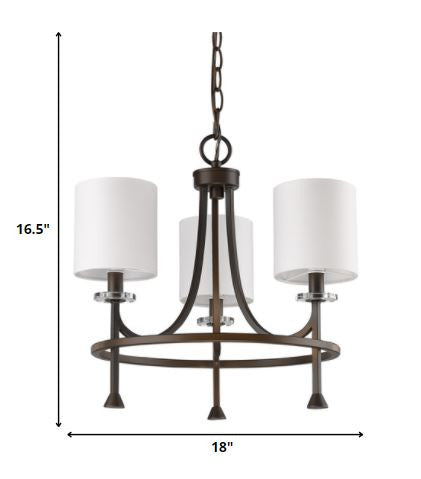 HomeRoots Kara 3-Light Chandelier With Fabric Shades And Crystal Bobeches in Oil-Rubbed Bronze Finish