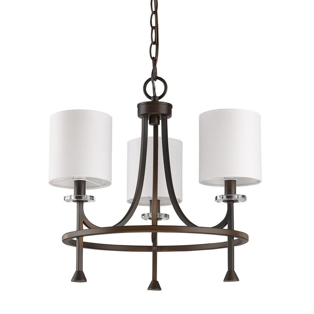 HomeRoots Kara 3-Light Chandelier With Fabric Shades And Crystal Bobeches in Oil-Rubbed Bronze Finish