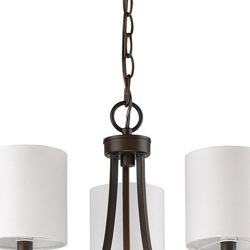 HomeRoots Kara 3-Light Chandelier With Fabric Shades And Crystal Bobeches in Oil-Rubbed Bronze Finish