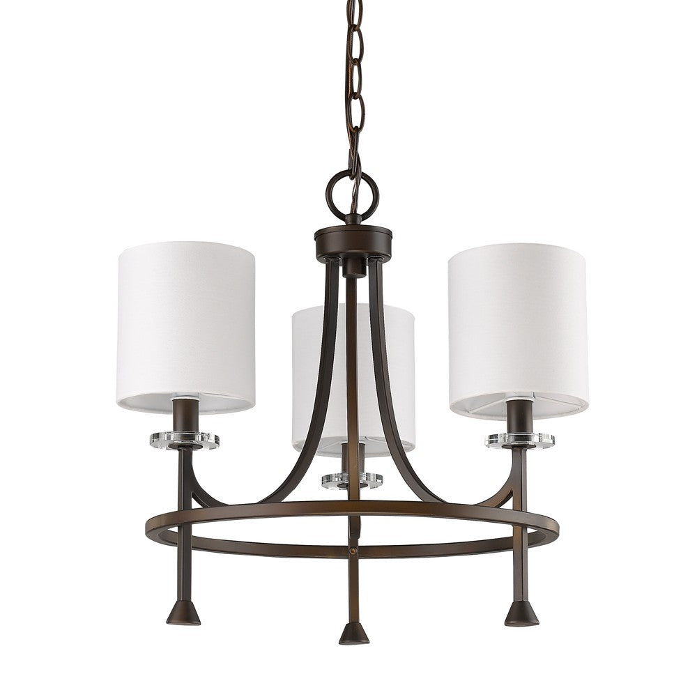 HomeRoots Kara 3-Light Chandelier With Fabric Shades And Crystal Bobeches in Oil-Rubbed Bronze Finish