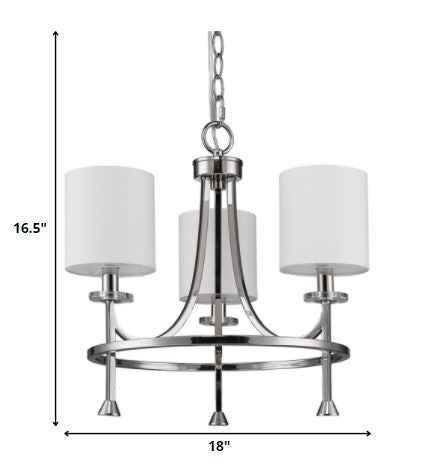HomeRoots Kara 3-Light Chandelier With Fabric Shades And Crystal Bobeches in Polished Nickel Finish