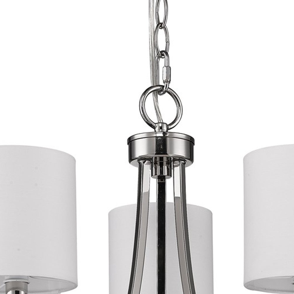 HomeRoots Kara 3-Light Chandelier With Fabric Shades And Crystal Bobeches in Polished Nickel Finish