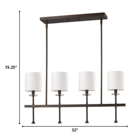 HomeRoots Kara 4-Light Island Pendant With Fabric Shades And Crystal Bobeches in Oil Rubbed Bronze Finish