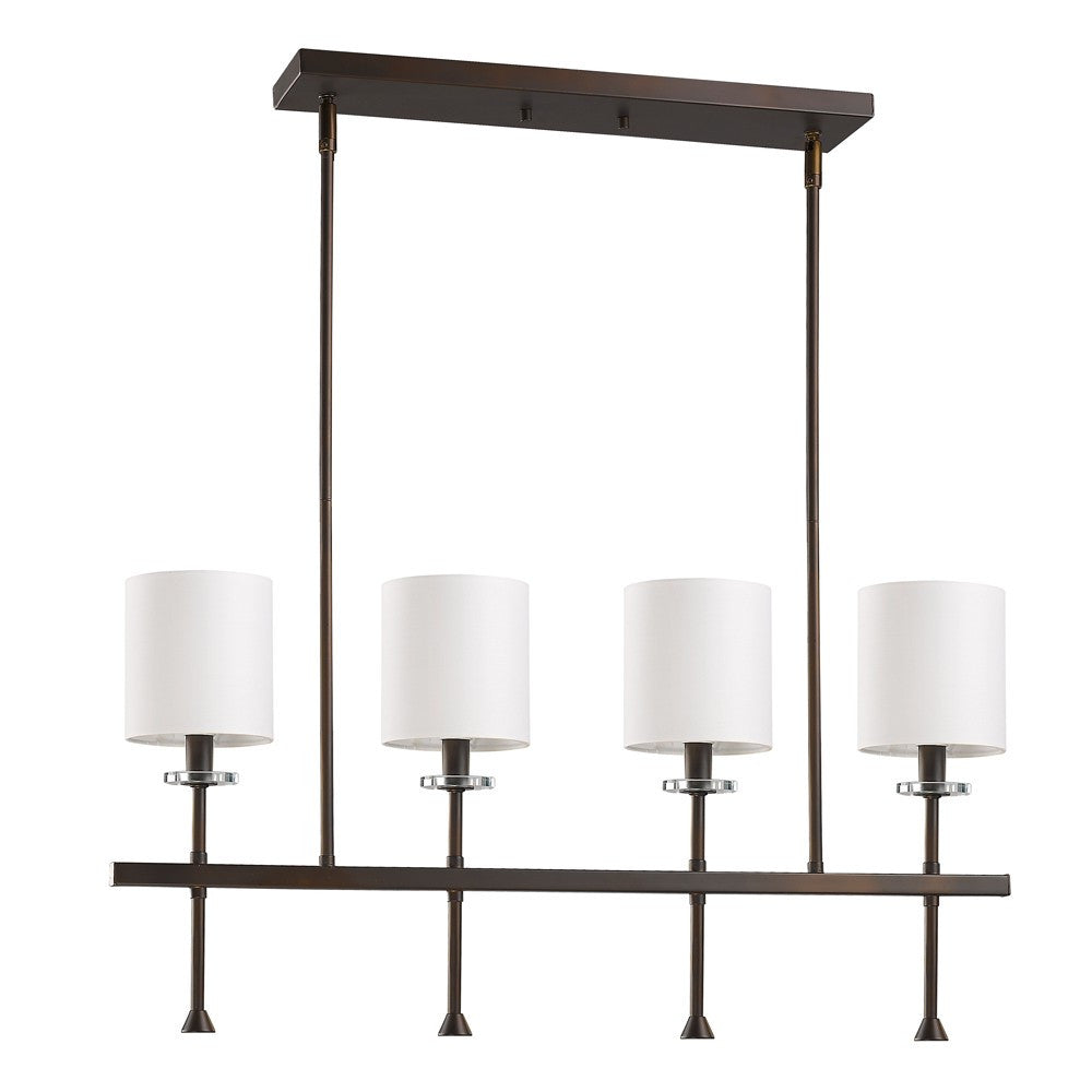 HomeRoots Kara 4-Light Island Pendant With Fabric Shades And Crystal Bobeches in Oil Rubbed Bronze Finish