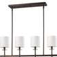 HomeRoots Kara 4-Light Island Pendant With Fabric Shades And Crystal Bobeches in Oil Rubbed Bronze Finish