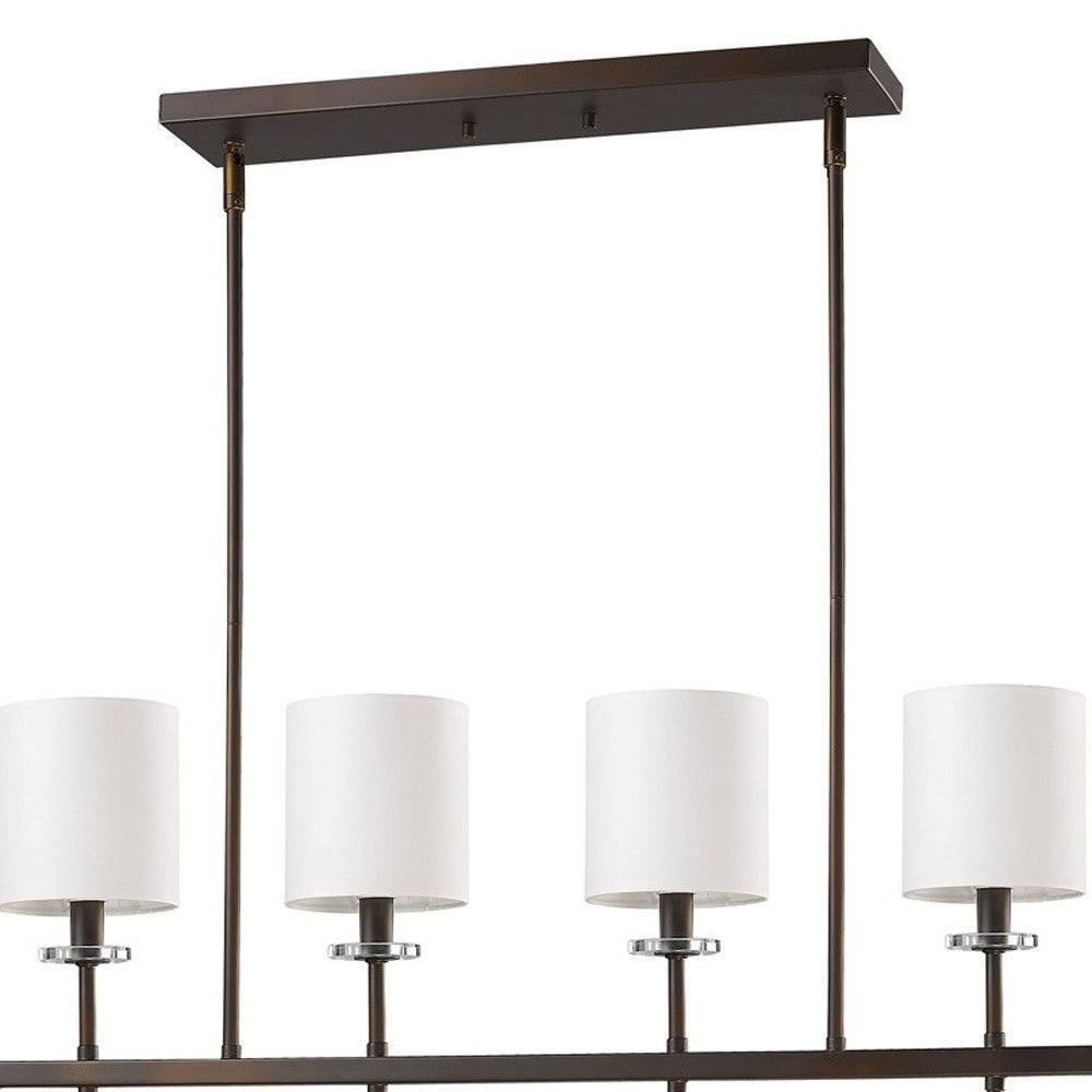 HomeRoots Kara 4-Light Island Pendant With Fabric Shades And Crystal Bobeches in Oil Rubbed Bronze Finish
