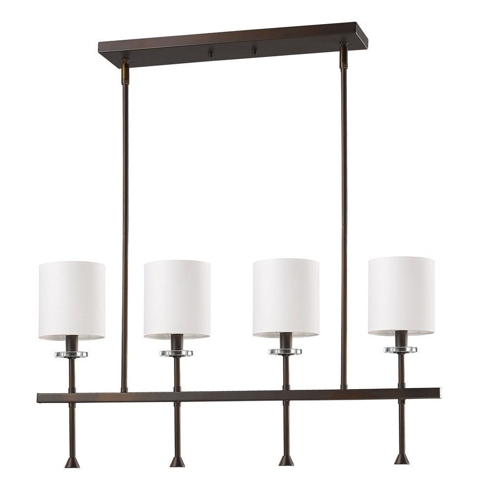 HomeRoots Kara 4-Light Island Pendant With Fabric Shades And Crystal Bobeches in Oil Rubbed Bronze Finish