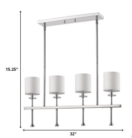 HomeRoots Kara 4-Light Polished Nickel Island Pendant With Fabric Shades And Crystal Bobeches