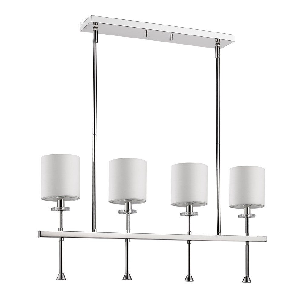 HomeRoots Kara 4-Light Polished Nickel Island Pendant With Fabric Shades And Crystal Bobeches