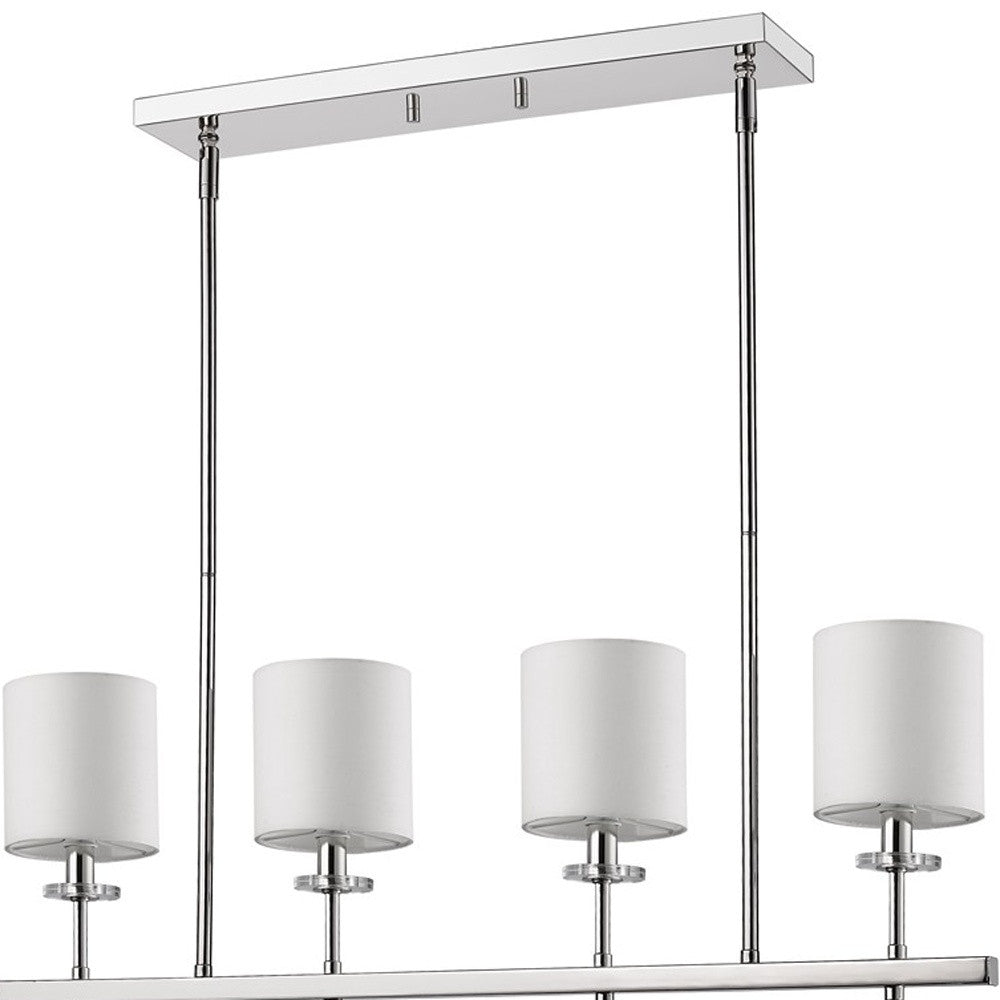 HomeRoots Kara 4-Light Polished Nickel Island Pendant With Fabric Shades And Crystal Bobeches