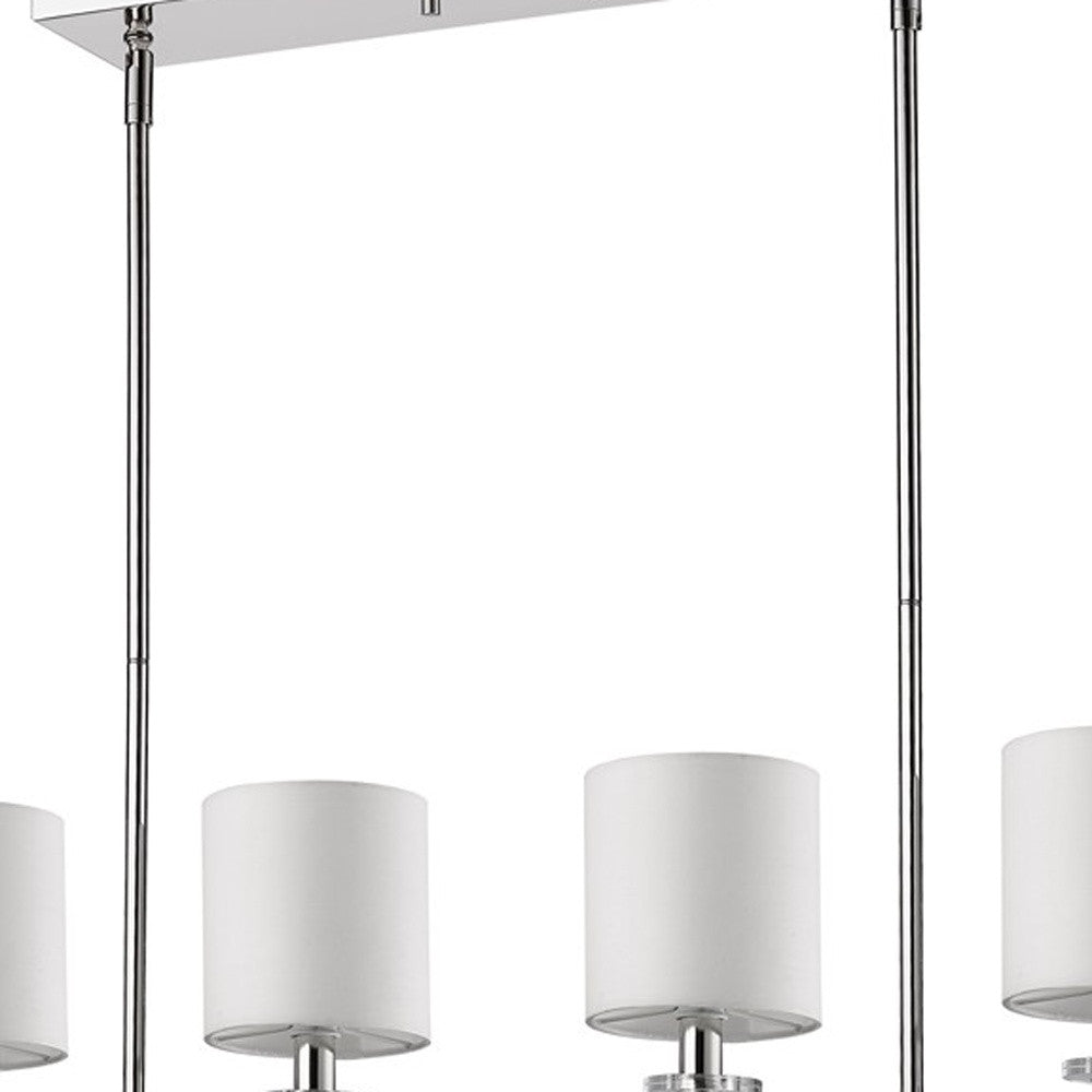HomeRoots Kara 4-Light Polished Nickel Island Pendant With Fabric Shades And Crystal Bobeches