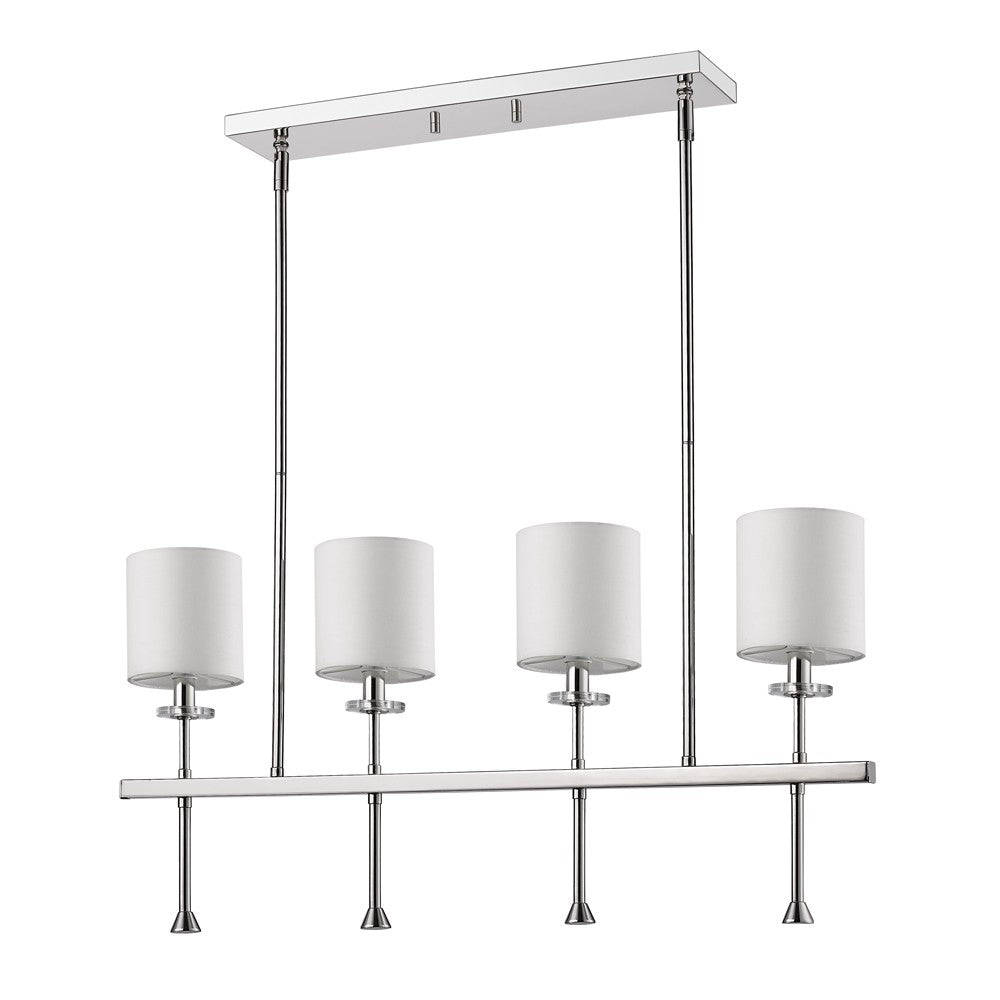 HomeRoots Kara 4-Light Polished Nickel Island Pendant With Fabric Shades And Crystal Bobeches