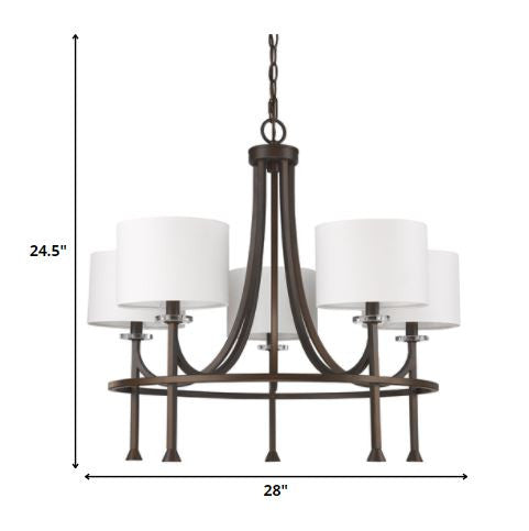 HomeRoots Kara 5-Light Chandelier With Fabric Shades And Crystal Bobeches in Oil Rubbed Bronze Finish