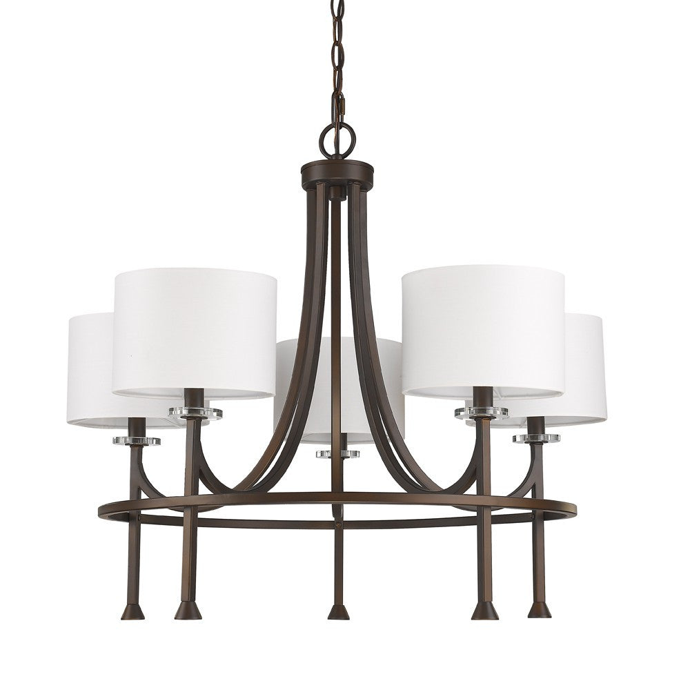 HomeRoots Kara 5-Light Chandelier With Fabric Shades And Crystal Bobeches in Oil Rubbed Bronze Finish