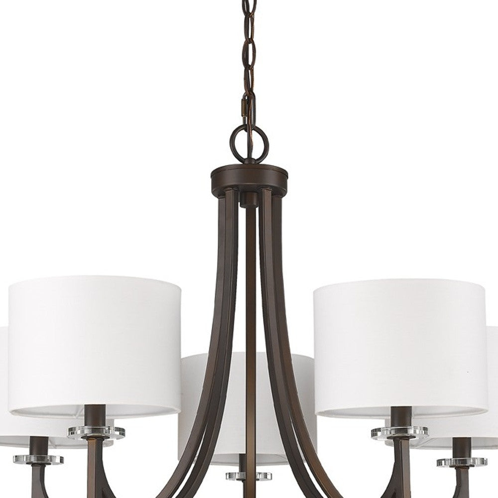 HomeRoots Kara 5-Light Chandelier With Fabric Shades And Crystal Bobeches in Oil Rubbed Bronze Finish