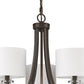 HomeRoots Kara 5-Light Chandelier With Fabric Shades And Crystal Bobeches in Oil Rubbed Bronze Finish