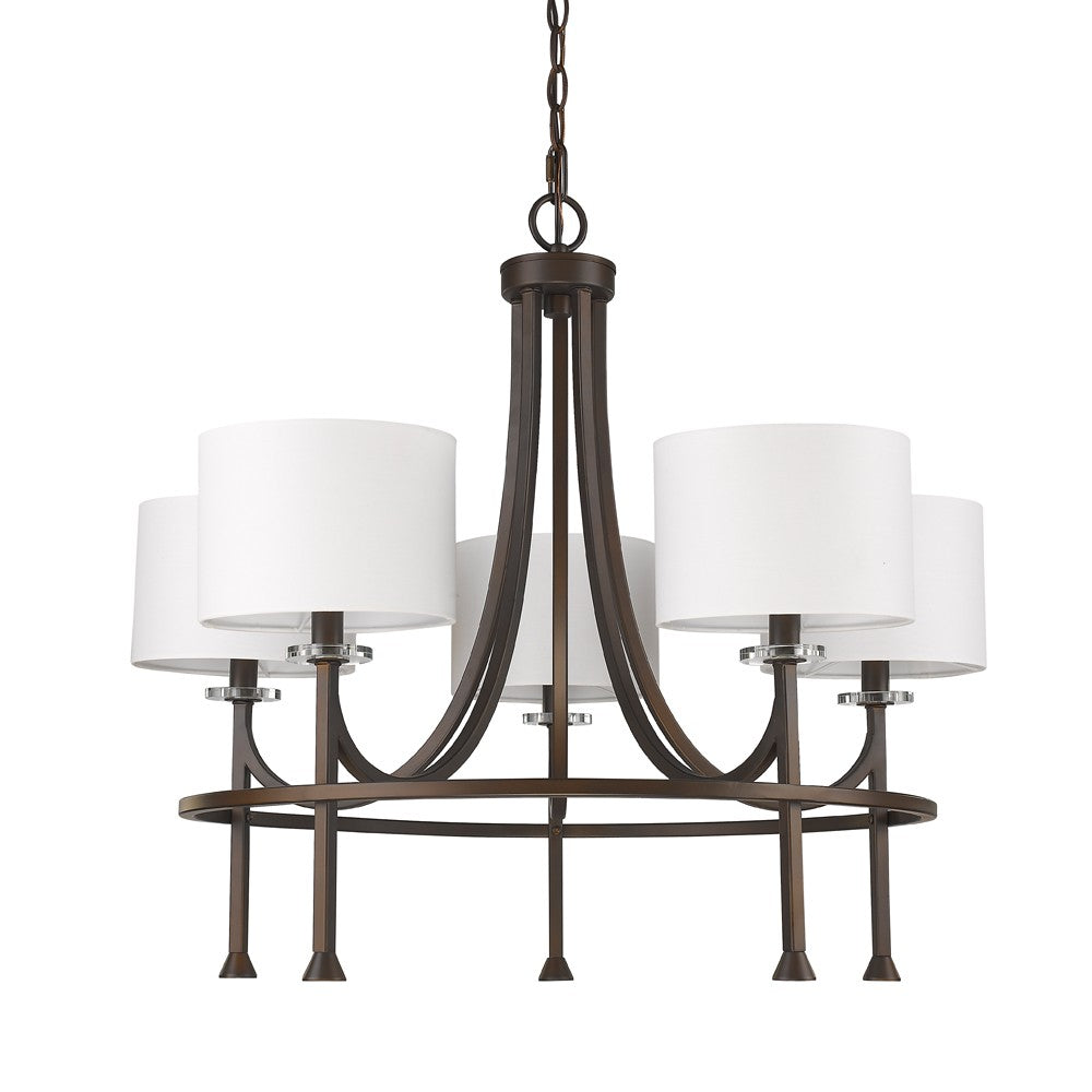 HomeRoots Kara 5-Light Chandelier With Fabric Shades And Crystal Bobeches in Oil Rubbed Bronze Finish