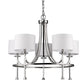 HomeRoots Kara 5-Light Chandelier With Fabric Shades And Crystal Bobeches in Polished Nickel Finish