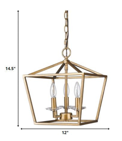 HomeRoots Kennedy 3-Light Pendant With Crystal Bobeches and Antique Gold Finish