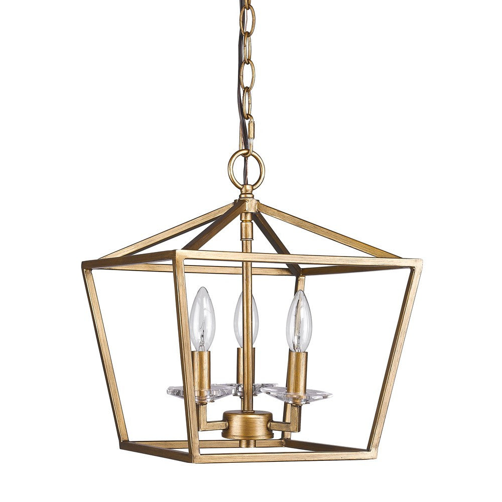 HomeRoots Kennedy 3-Light Pendant With Crystal Bobeches and Antique Gold Finish