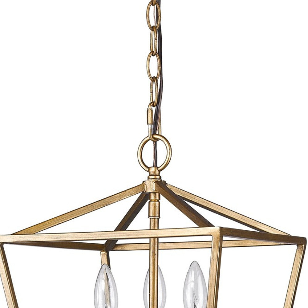 HomeRoots Kennedy 3-Light Pendant With Crystal Bobeches and Antique Gold Finish