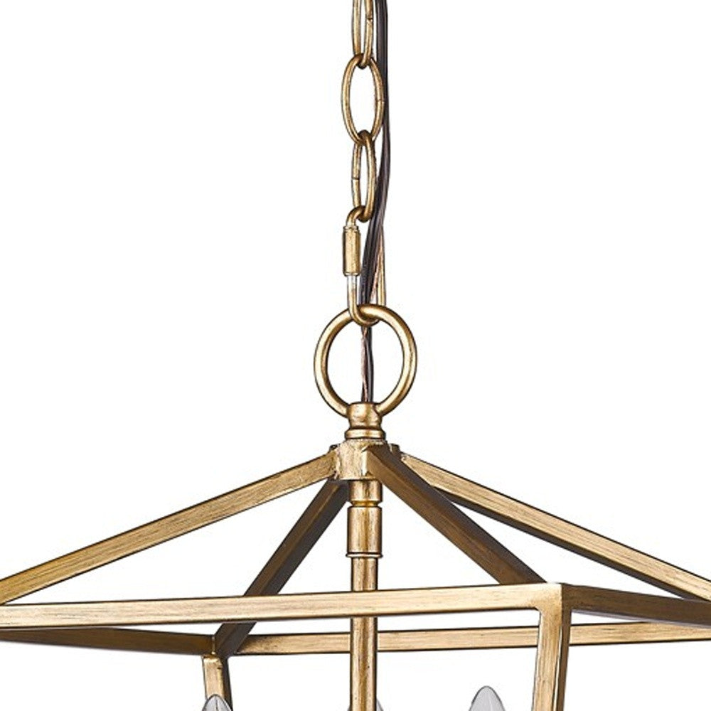 HomeRoots Kennedy 3-Light Pendant With Crystal Bobeches and Antique Gold Finish