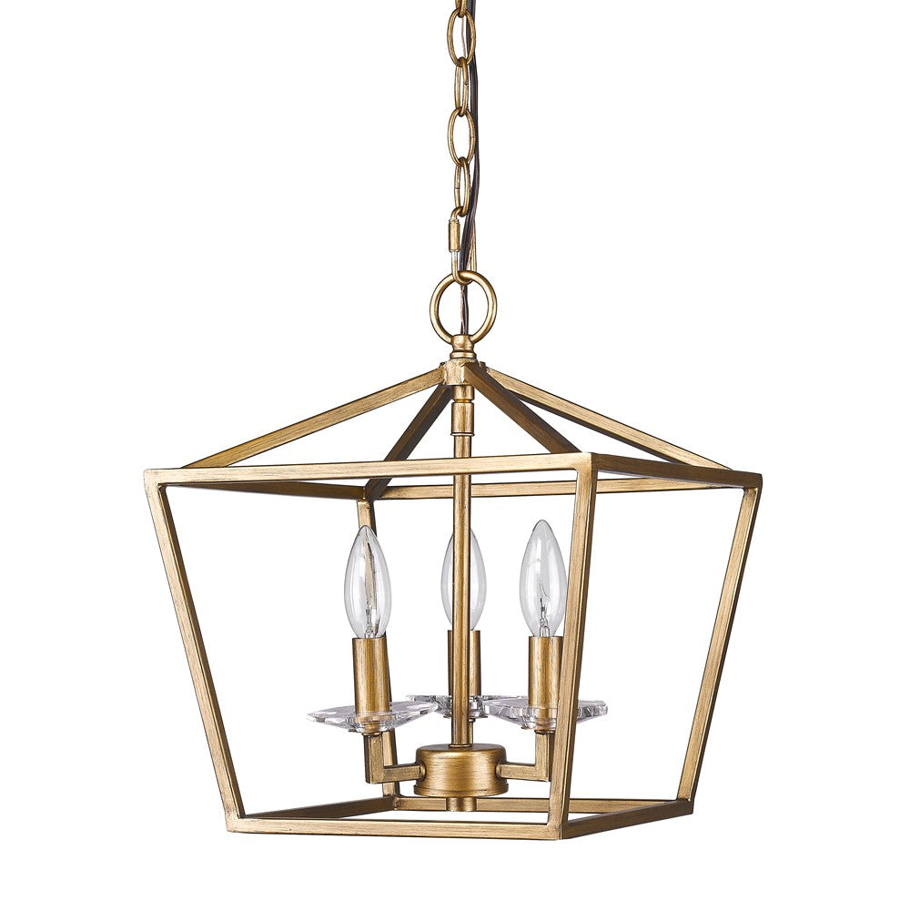 HomeRoots Kennedy 3-Light Pendant With Crystal Bobeches and Antique Gold Finish