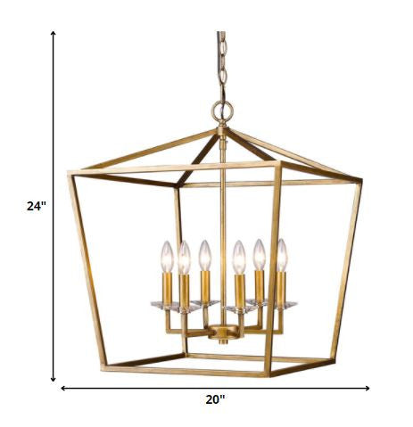 HomeRoots Kennedy 6-Light Foyer Pendant With Crystal Bobeches and Antique Gold Finish