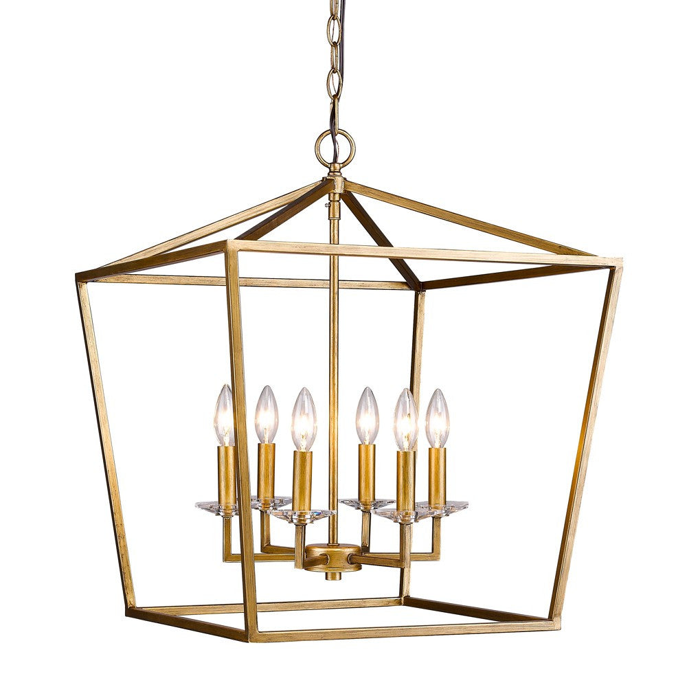 HomeRoots Kennedy 6-Light Foyer Pendant With Crystal Bobeches and Antique Gold Finish