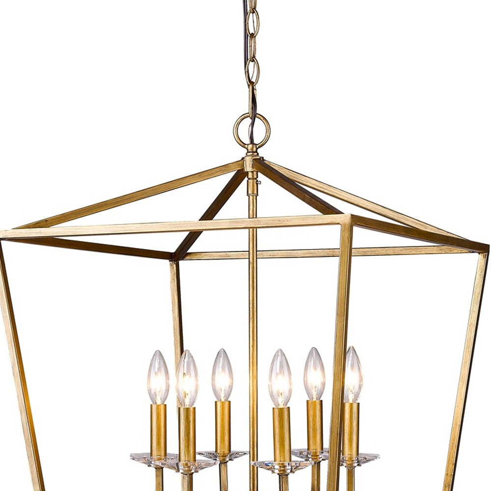 HomeRoots Kennedy 6-Light Foyer Pendant With Crystal Bobeches and Antique Gold Finish