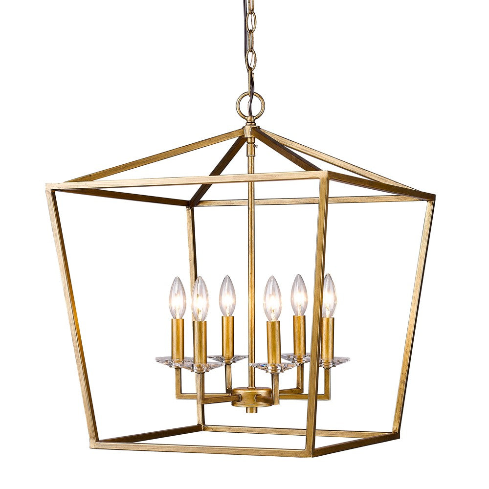 HomeRoots Kennedy 6-Light Foyer Pendant With Crystal Bobeches and Antique Gold Finish